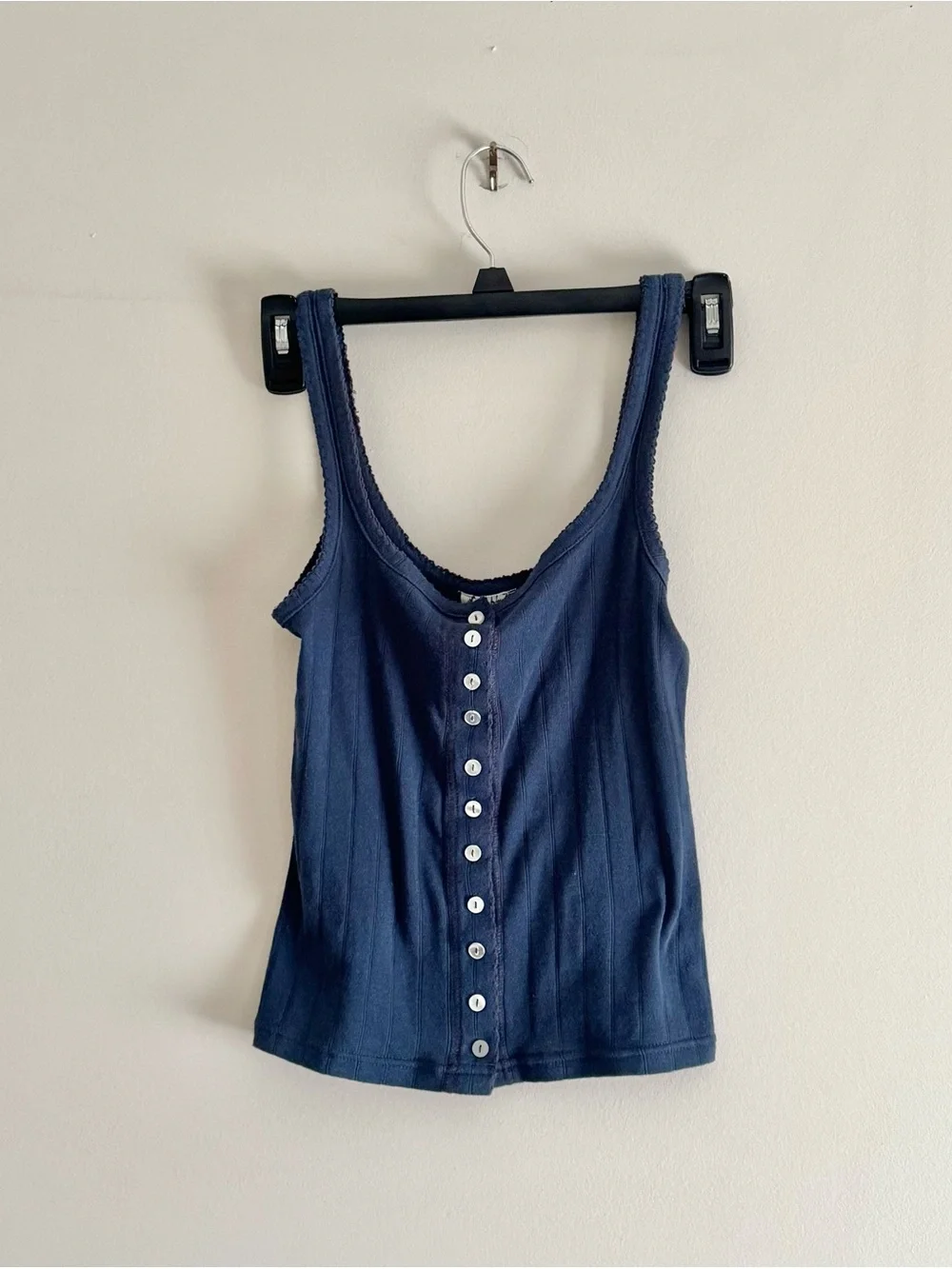 Free People End Game Pointelle Tank in Navy - Size Small